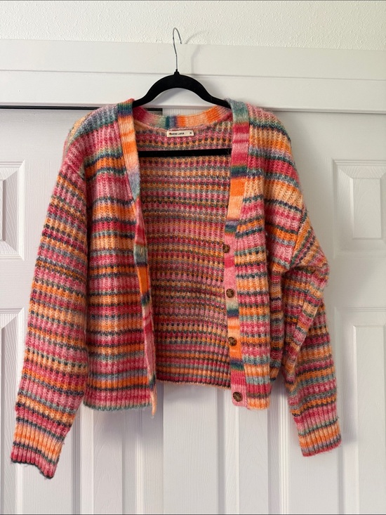 Marine Layer Sweaters - Marine Layer Multicolor Striped Cardigan in Pink, Orange & Green